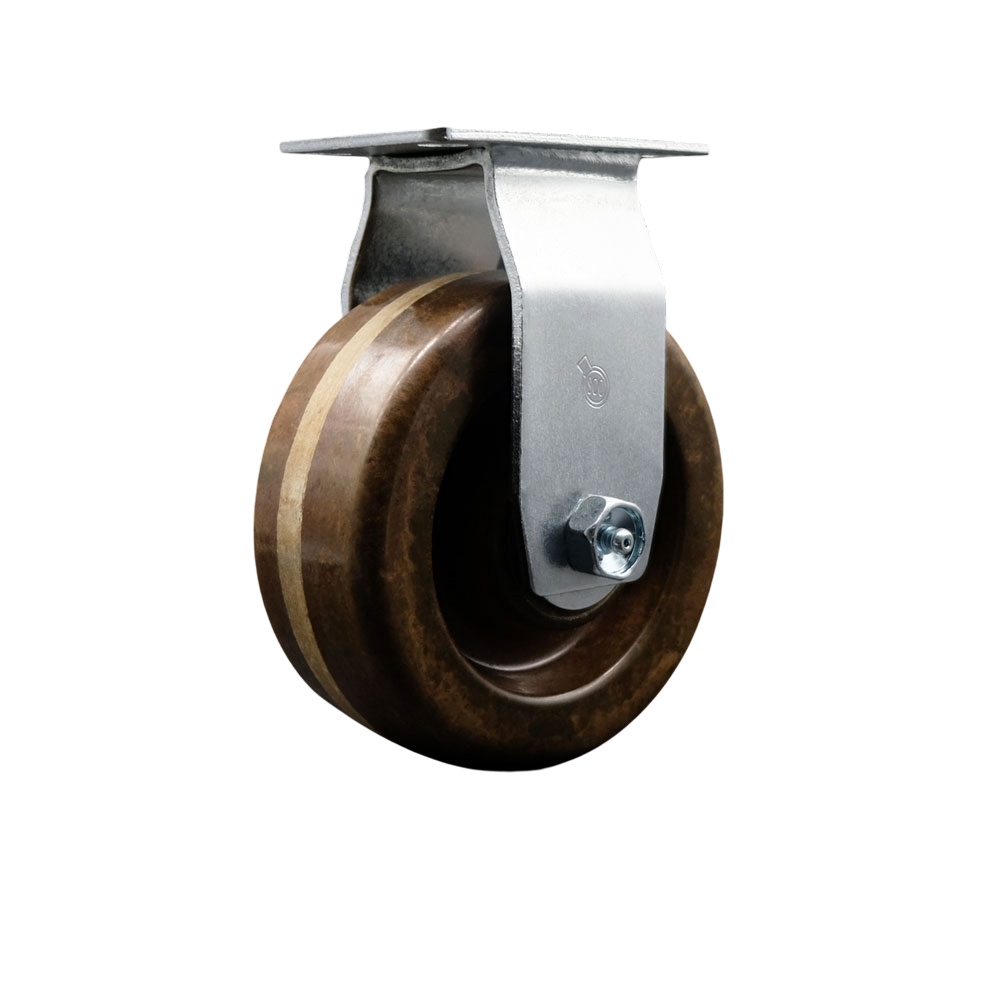 Rigid Top Plate Caster – Brown 5 Inch by 2 Inch High Temperature Phenolic Wheel – Roller Bearing – 450 lbs. Capacity Per Caster – Service Caster Brand — photo 1