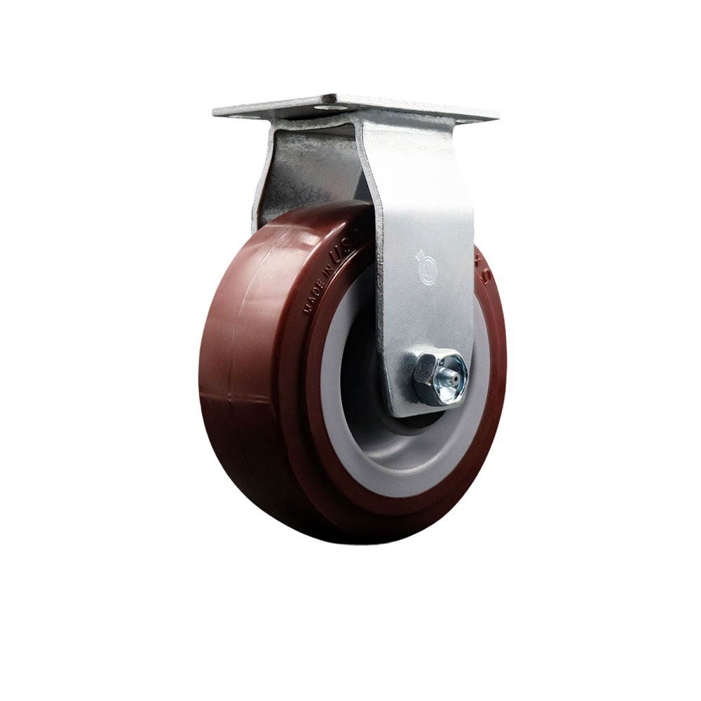 Rigid Top Plate Caster – Maroon 5 Inch by 2 Inch Polyurethane on Polyolefin Wheel – Roller Bearing – 450 lbs. Capacity Per Caster – Service Caster Brand — photo 1