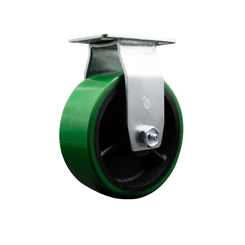 Rigid Top Plate Caster – Green 5 Inch by 2 Inch Polyurethane on Cast Iron Wheel – Roller Bearing – 450 lbs. Capacity Per Caster – Service Caster Brand — photo 1