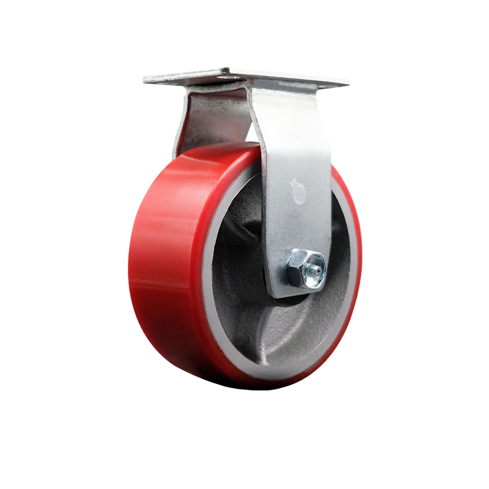 Rigid Top Plate Caster – Red 5 Inch by 2 Inch Polyurethane on Cast Iron Wheel – Ball Bearing – 450 lbs. Capacity Per Caster – Service Caster Brand — photo 1