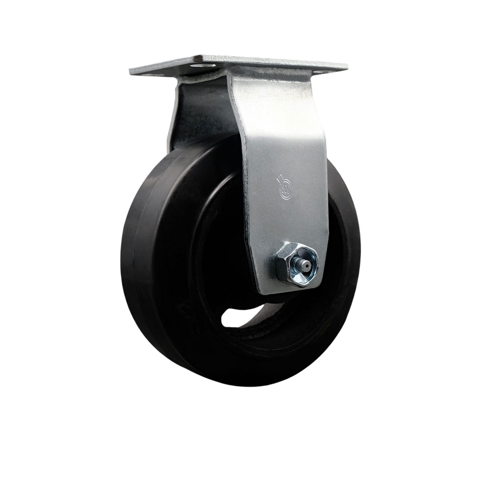 Rigid Top Plate Caster – Black 5 Inch by 2 Inch Rubber on Cast Iron Wheel – Ball Bearing – 400 lbs. Capacity Per Caster – Service Caster Brand — photo 1