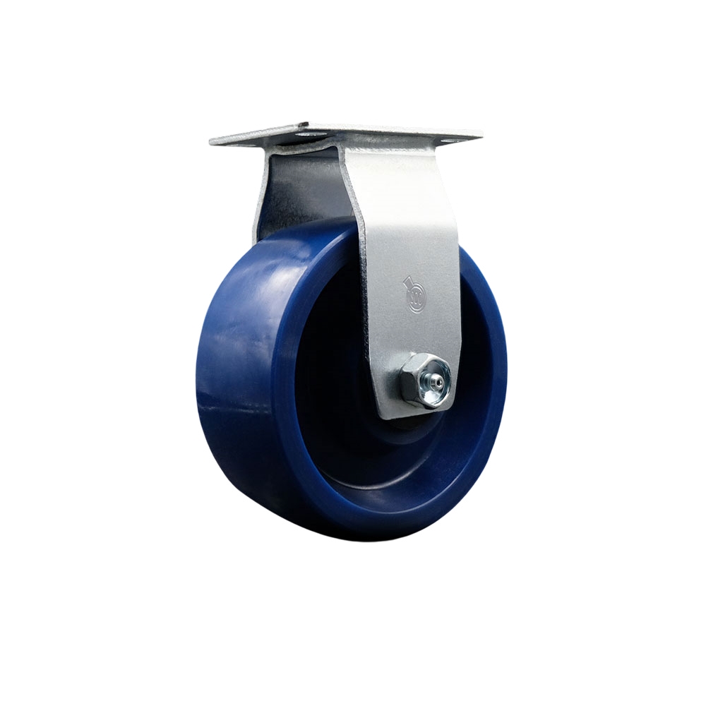 Rigid Top Plate Caster – Blue 5 Inch by 2 Inch Solid Polyurethane Wheel – Roller Bearing – 450 lbs. Capacity Per Caster – Service Caster Brand — photo 1
