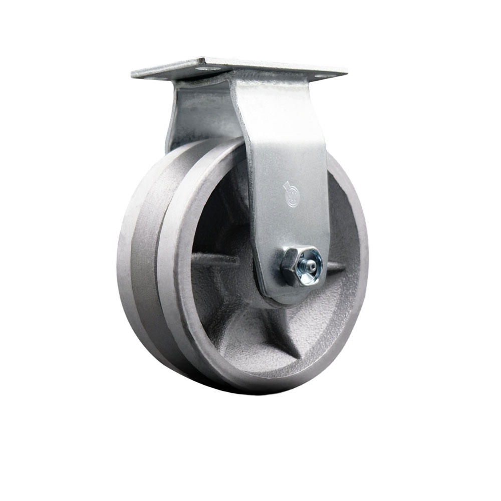 Rigid Top Plate Caster – Silver 5 Inch by 2 Inch V-Groove Semi Steel Cast Iron Wheel – Bronze Bearing – 450 lbs. Capacity Per Caster – Service Caster Brand — photo 1