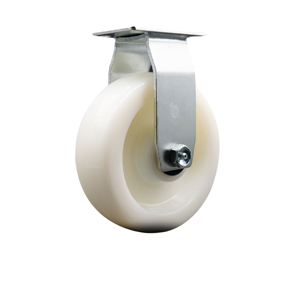 Rigid Top Plate Caster – White 6 Inch by 2 Inch Nylon Wheel – Roller Bearing – 450 lbs. Capacity Per Caster – Service Caster Brand — photo 1