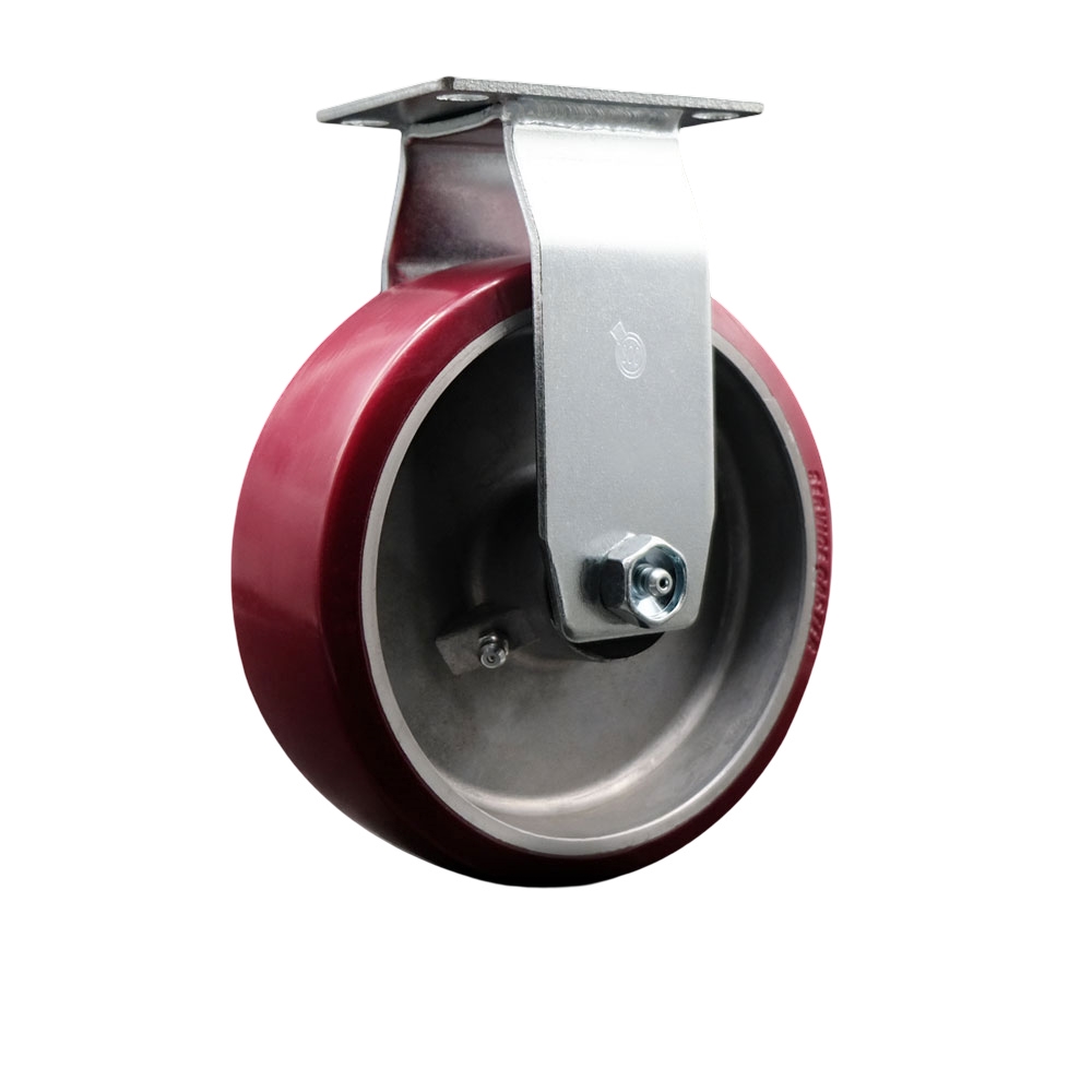 Rigid Top Plate Caster – Maroon 6 Inch by 2 Inch Polyurethane on Aluminum Wheel – Roller Bearing – 450 lbs. Capacity Per Caster – Service Caster Brand — photo 1