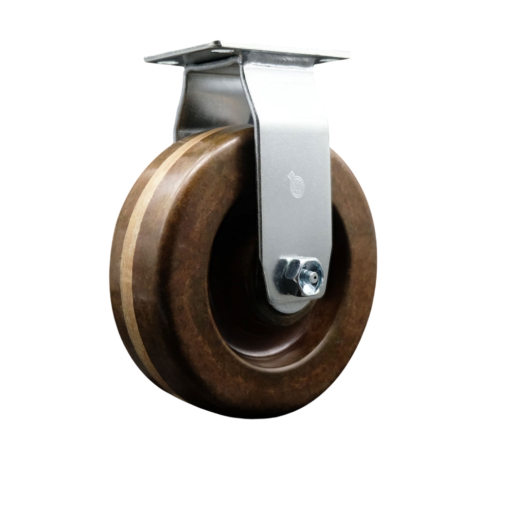 Rigid Top Plate Caster – Brown 6 Inch by 2 Inch High Temperature Phenolic Wheel – Roller Bearing – 450 lbs. Capacity Per Caster – Service Caster Brand — photo 1