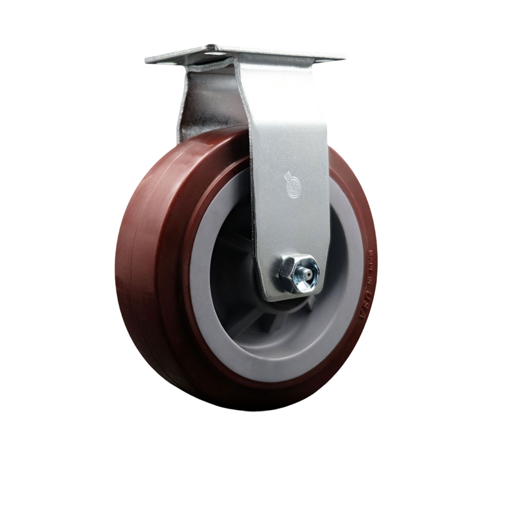 Rigid Top Plate Caster – Maroon 6 Inch by 2 Inch Polyurethane on Polyolefin Wheel – Roller Bearing – 450 lbs. Capacity Per Caster – Service Caster Brand — photo 1