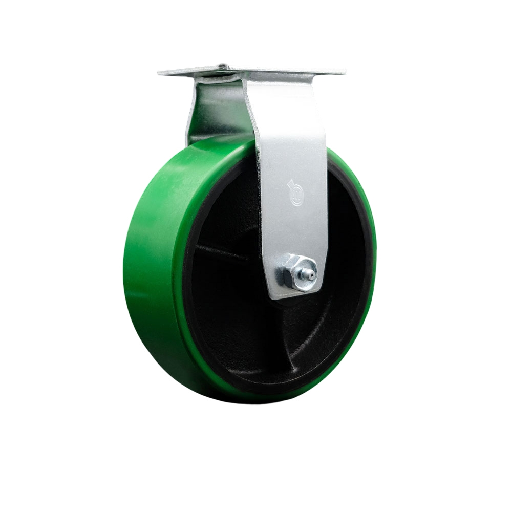 Rigid Top Plate Caster – Green 6 Inch by 2 Inch Polyurethane on Cast Iron Wheel – Roller Bearing – 450 lbs. Capacity Per Caster – Service Caster Brand — photo 1