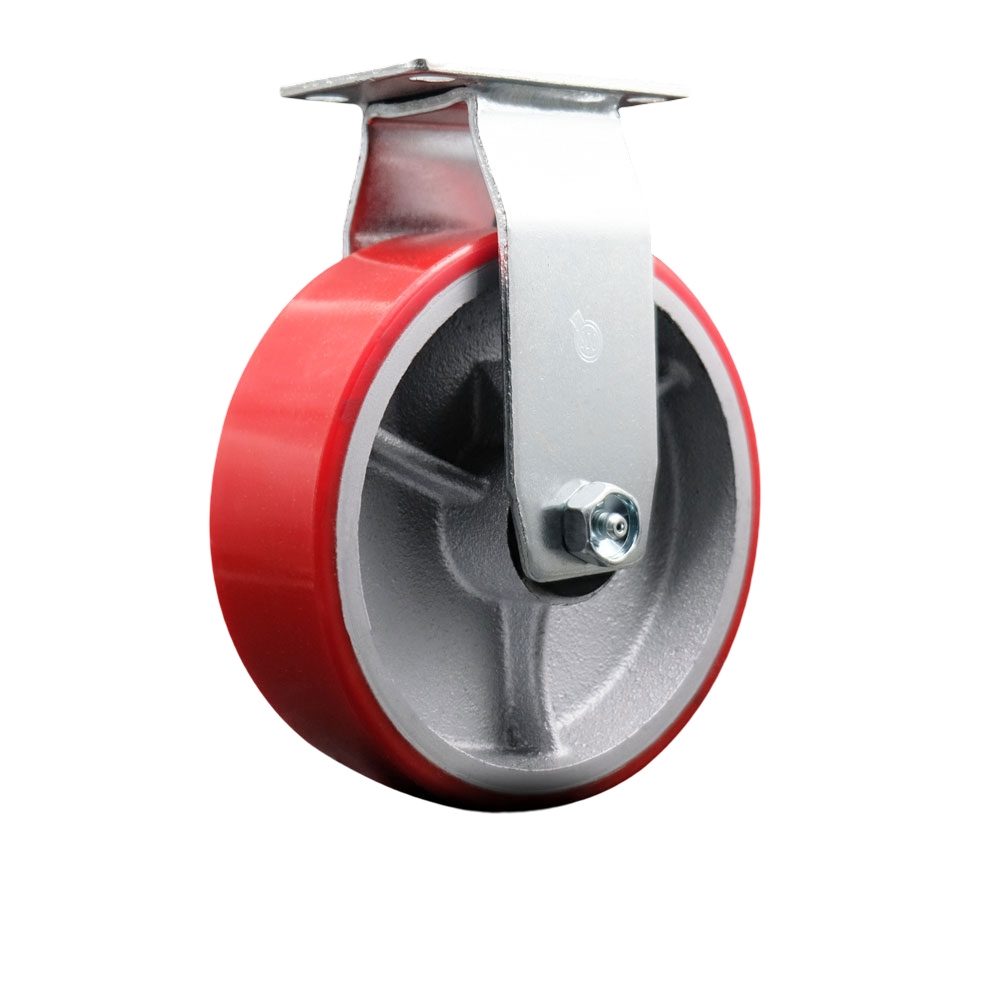 Rigid Top Plate Caster – Red 6 Inch by 2 Inch Polyurethane on Cast Iron Wheel – Roller Bearing – 450 lbs. Capacity Per Caster – Service Caster Brand — photo 1