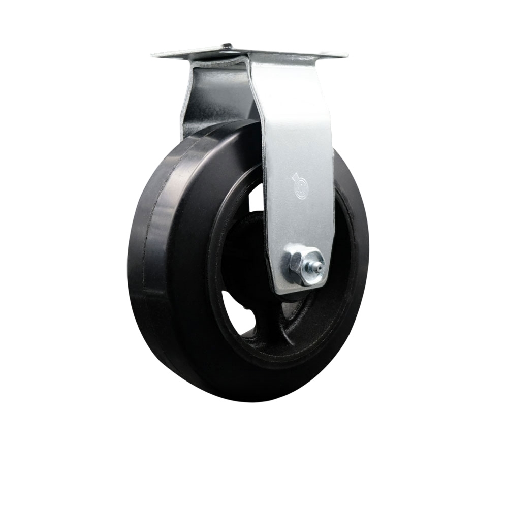 Rigid Top Plate Caster – Black 6 Inch by 2 Inch Rubber on Cast Iron Wheel – Ball Bearing – 450 lbs. Capacity Per Caster – Service Caster Brand — photo 1