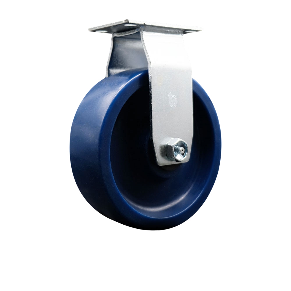 Rigid Top Plate Caster – Blue 6 Inch by 2 Inch Solid Polyurethane Wheel – Ball Bearing – 450 lbs. Capacity Per Caster – Service Caster Brand — photo 1