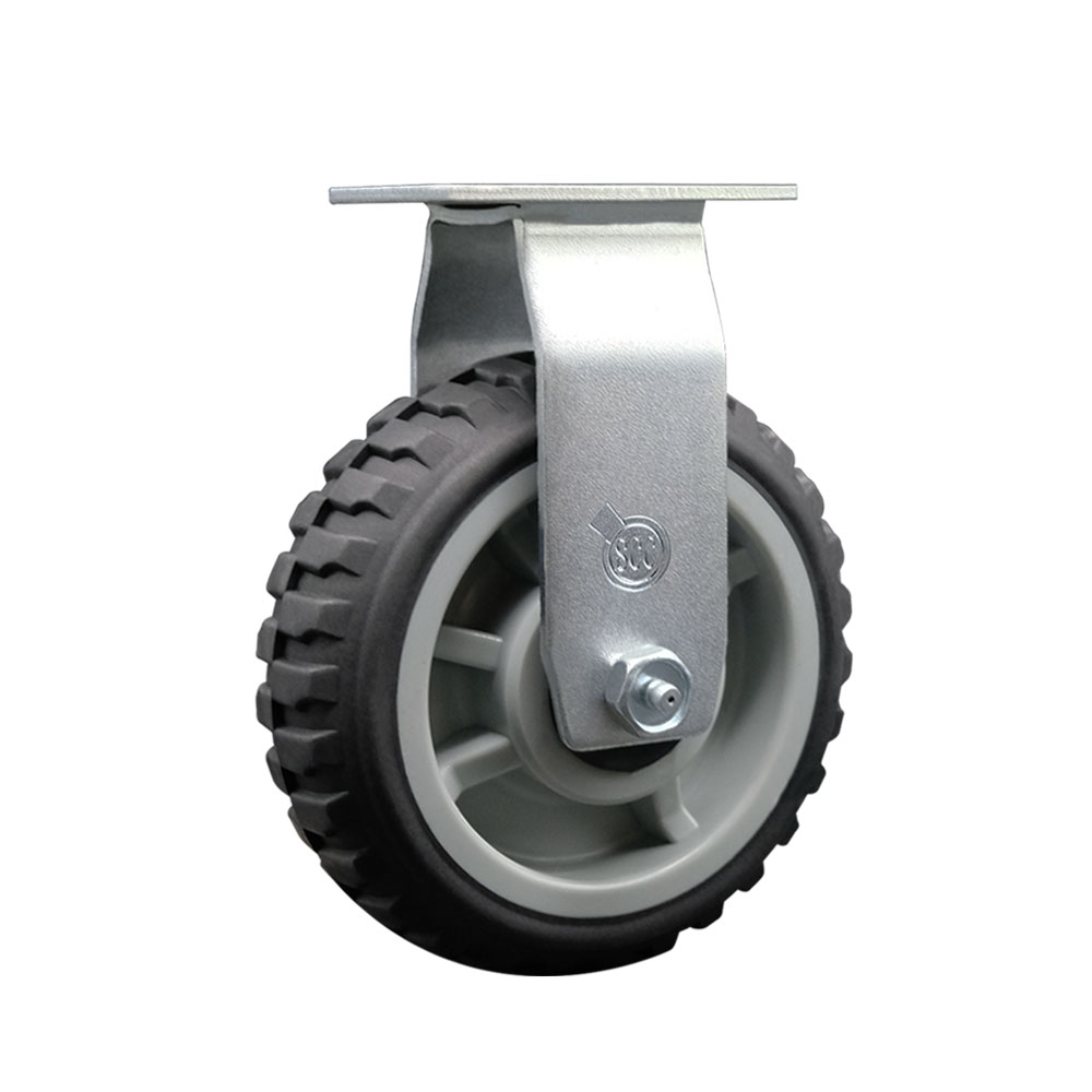 Rigid Top Plate Caster - 6 Inch by 2 Inch MudderTuffer Thermoplastic Rubber Wheel - Precision Ball Bearings - 450 lbs. Capacity Per Caster - Service Caster Brand — photo 1