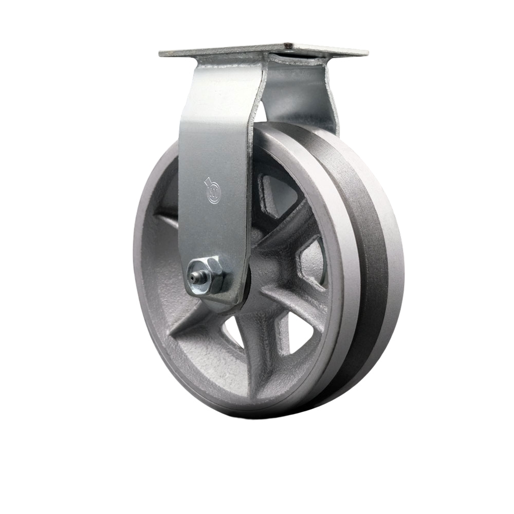Rigid Top Plate Caster – Silver 6 Inch by 2 Inch V-Groove Semi Steel Cast Iron Wheel – Bronze Bearing – 450 lbs. Capacity Per Caster – Service Caster Brand — photo 1