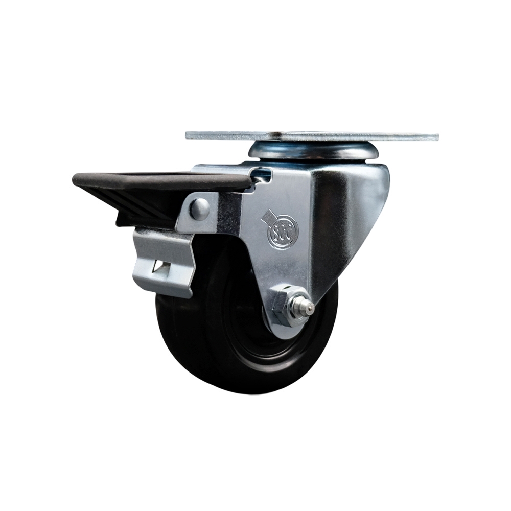 Hard Rubber Swivel Top Plate Swivel Caster with 3 Inch Black Wheel and Posi Locking Brake - 275 lbs. Capacity Per Caster - Service Caster Brand — photo 1