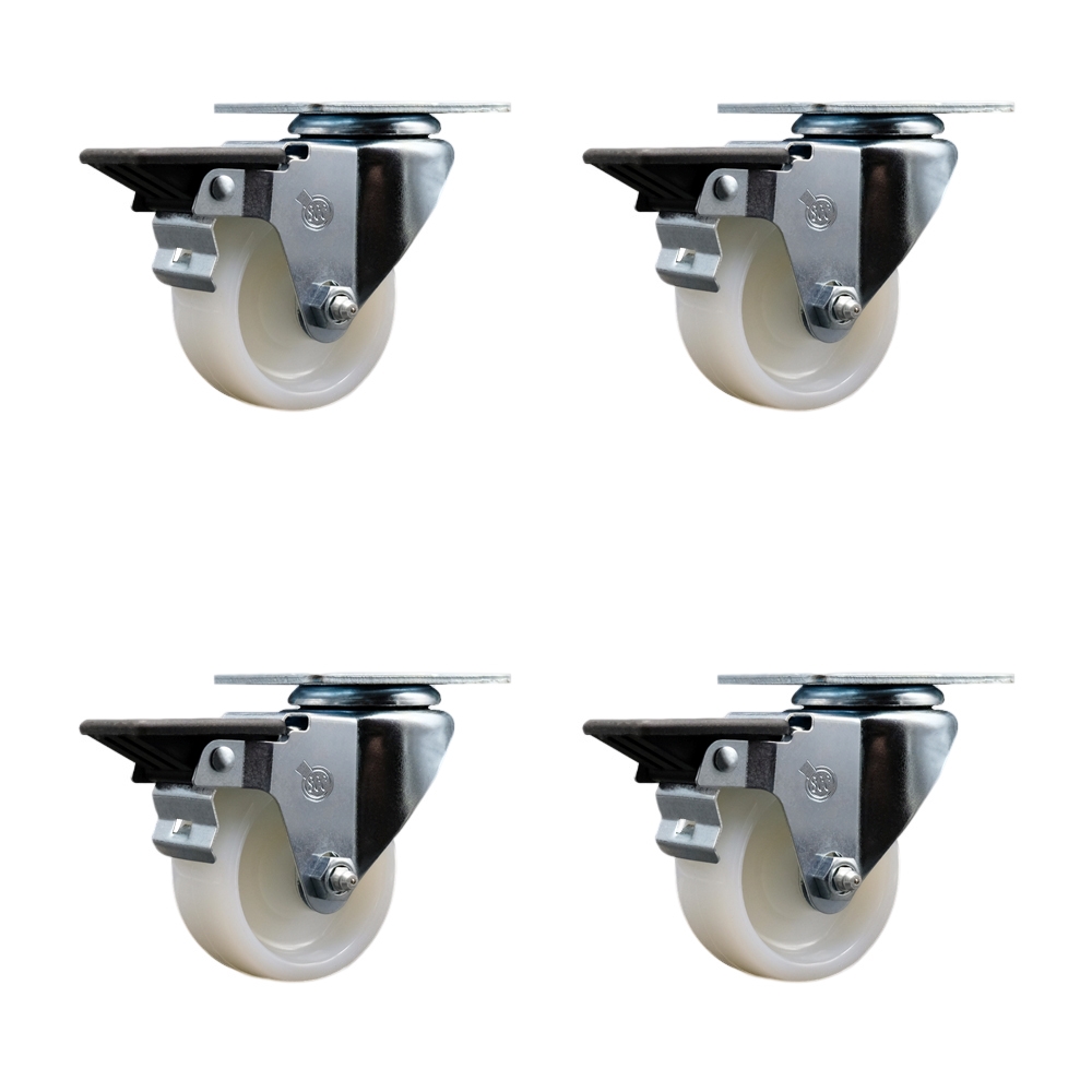 Nylon Swivel Top Plate Caster Set of 4 with 3 Inch White Wheels - Includes 4 Swivel with Posi Lock Brakes - 1200 lbs. Total Capacity - Service Caster Brand — photo 1