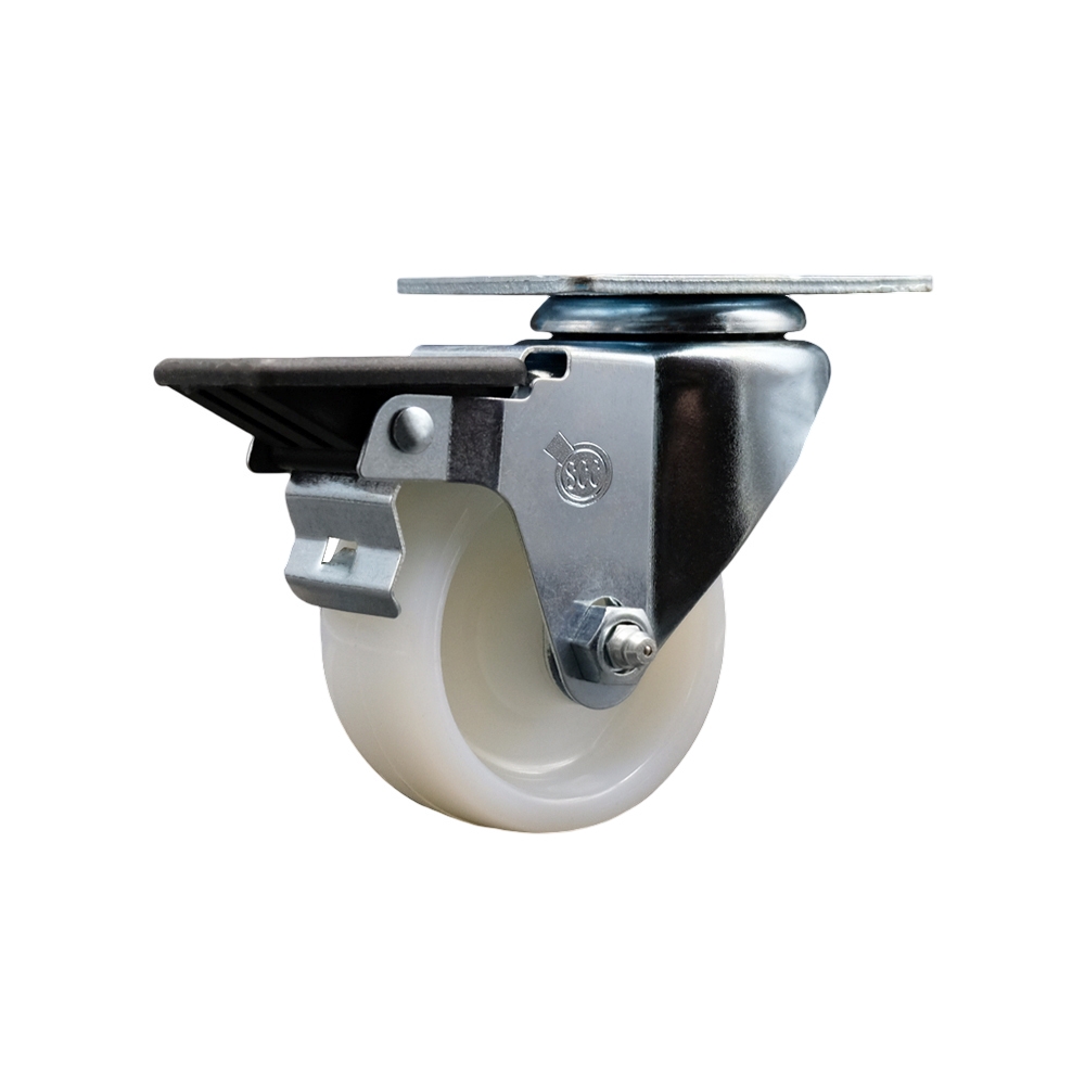 Nylon Swivel Top Plate Swivel Caster with 3 Inch White Wheel and Posi Locking Brake - 300 lbs. Capacity Per Caster - Service Caster Brand — photo 1