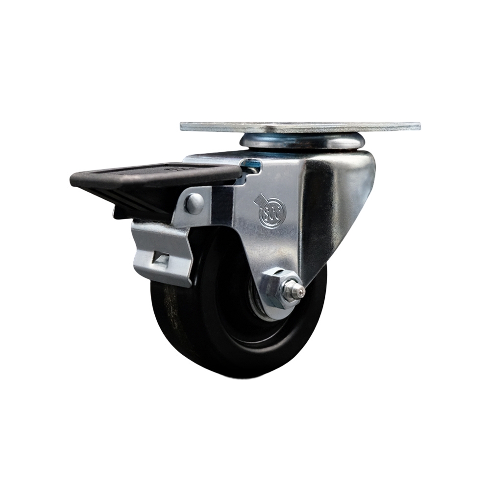 Phenolic Swivel Top Plate Swivel Caster with 3 Inch Black Wheel with Roller Bearing and Posi Locking Brake - 300 lbs. Capacity Per Caster - Service Caster Brand — photo 1