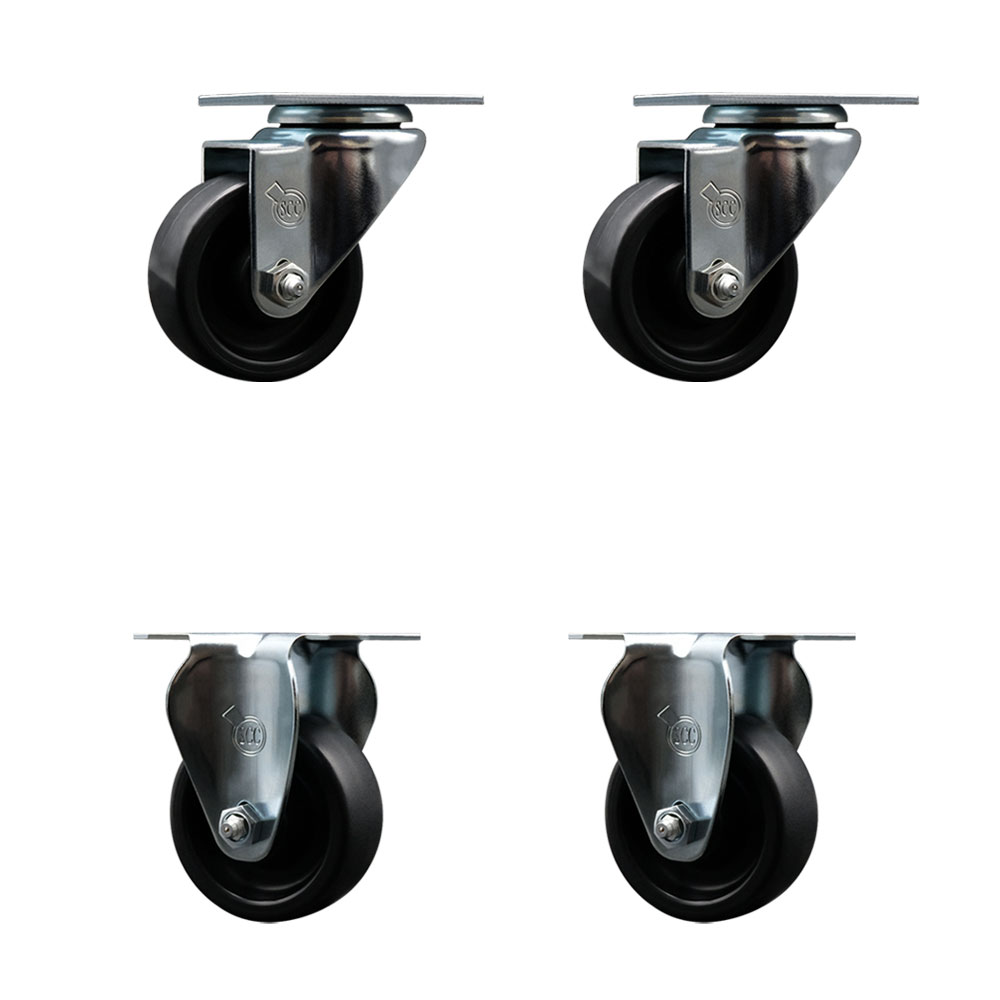 Polyolefin Swivel Top Plate Caster Wheels Set of 4 with 3 Inch Black Wheels - Includes 2 Swivel and 2 Rigid - 1200 lbs. Total Capacity - Service Caster Brand — photo 1