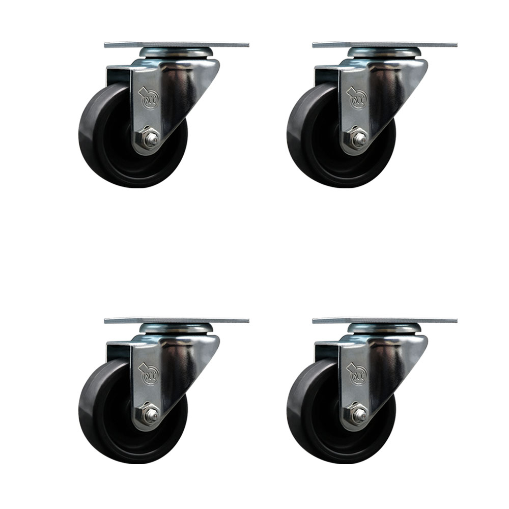 Polyolefin Swivel Top Plate Caster Wheels Set of 4 with 3 Inch Black Wheels - Includes 4 Swivel - 1200 lbs. Total Capacity - Service Caster Brand — photo 1