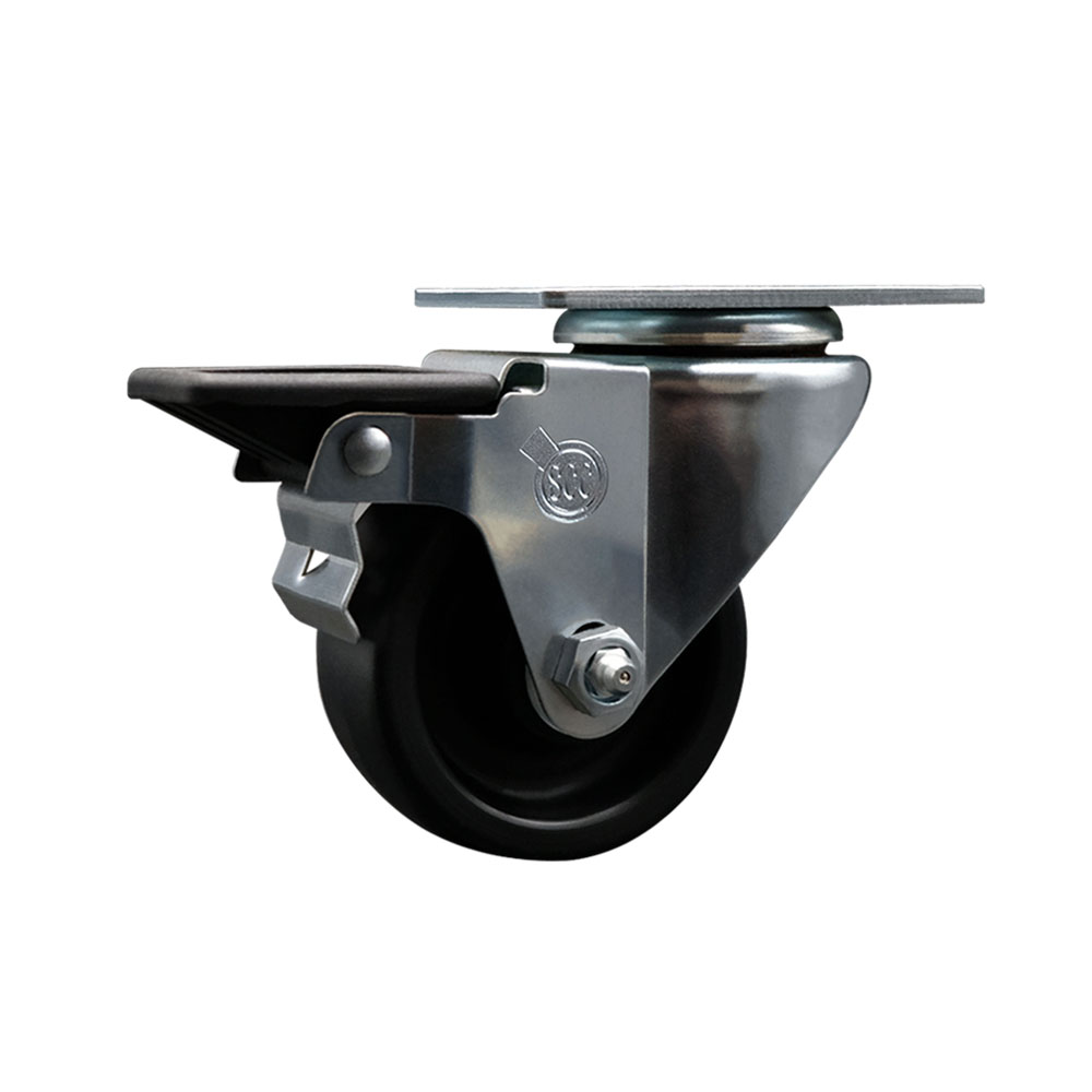 Polyolefin Swivel Top Plate Caster Wheel with 3 Inch Black Wheel and Posi Lock Brake - 300 lbs. Capacity Per Caster - Service Caster Brand — photo 1