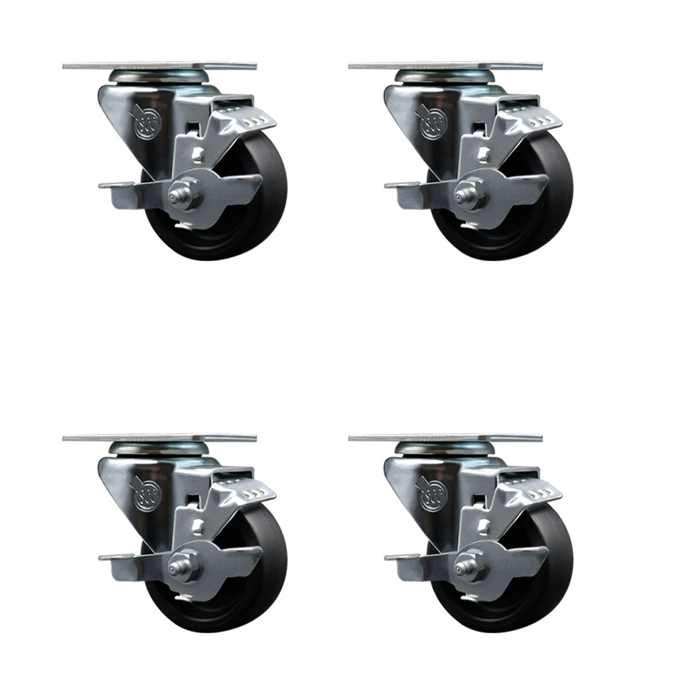 Polyolefin Swivel Top Plate Caster Wheels Set of 4 with 3 Inch Black Wheels - Includes 4 Swivel with Top Lock Brakes - 1200 lbs. Total Capacity - Service Caster Brand — photo 1