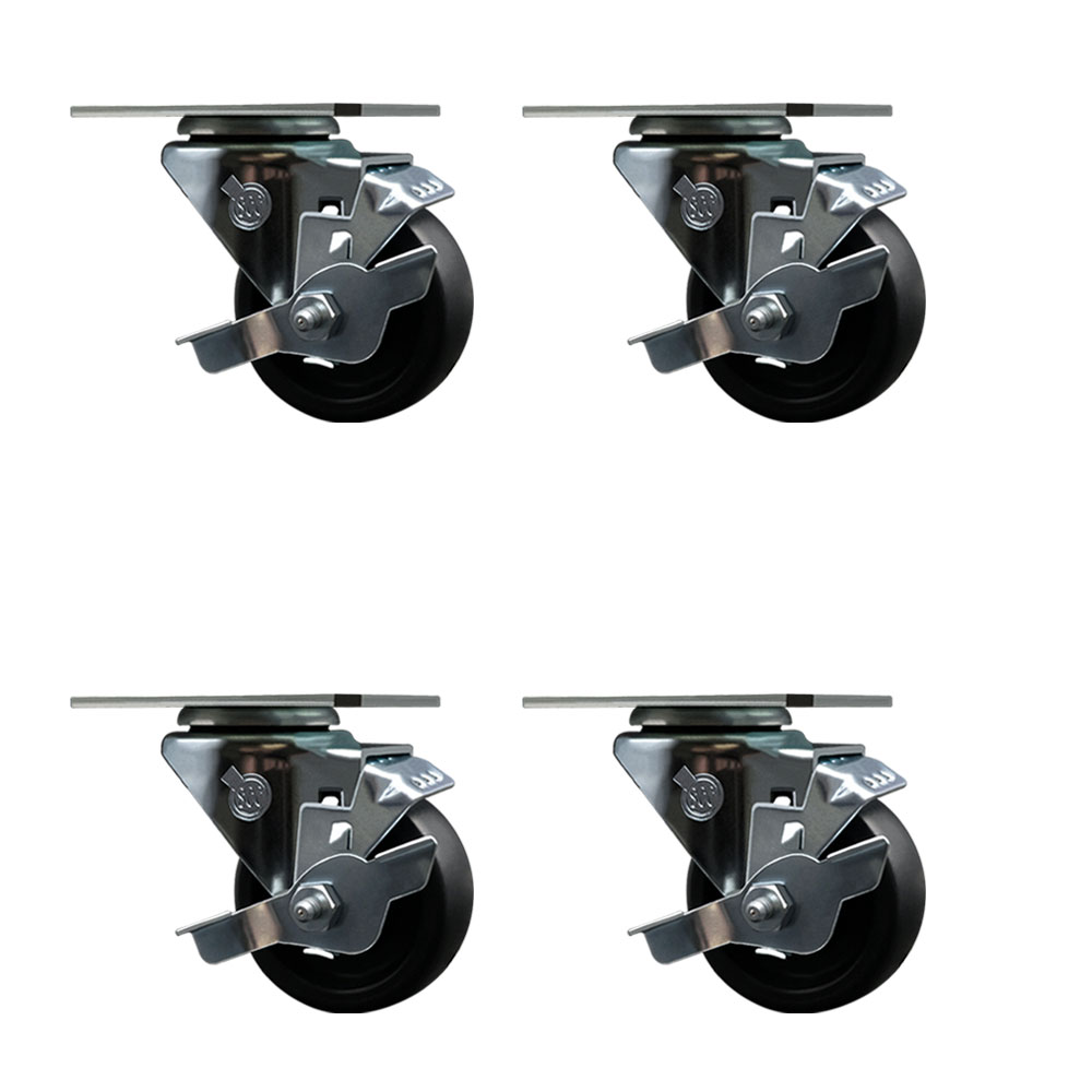 Swivel Caster Wheels Set of 4 with Brakes and 3 Inch Polyolefin Wheel – 300 lbs. Capacity Per Caster – 3-1/8 Inch x 4-1/8 Inch Overall Top Plate – Service Caster Brand — photo 1