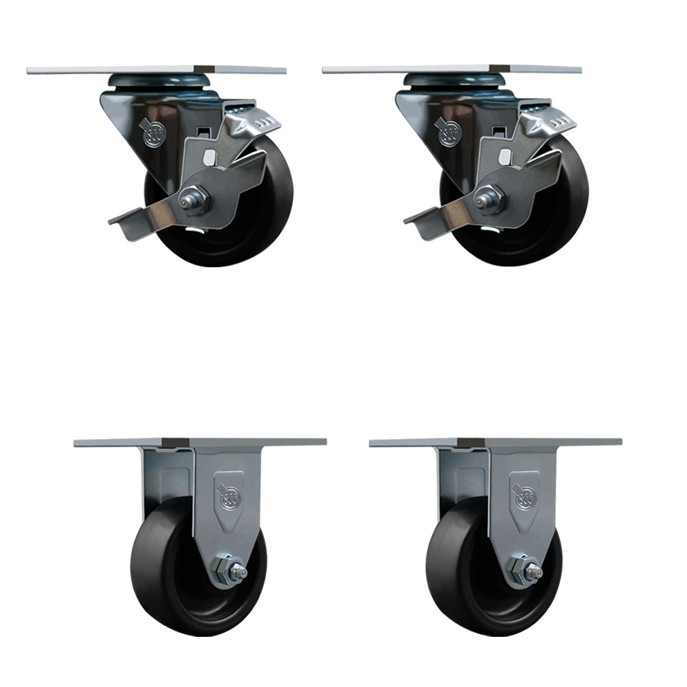 Swivel Caster Wheels Set of 4 with 2 Brakes and 2 Rigid - 3 Inch Polyolefin Wheel – 300 lbs. Capacity Per Caster – 4-1/8 Inch x 4-1/2 Inch Overall Top Plate – Service Caster Brand — photo 1
