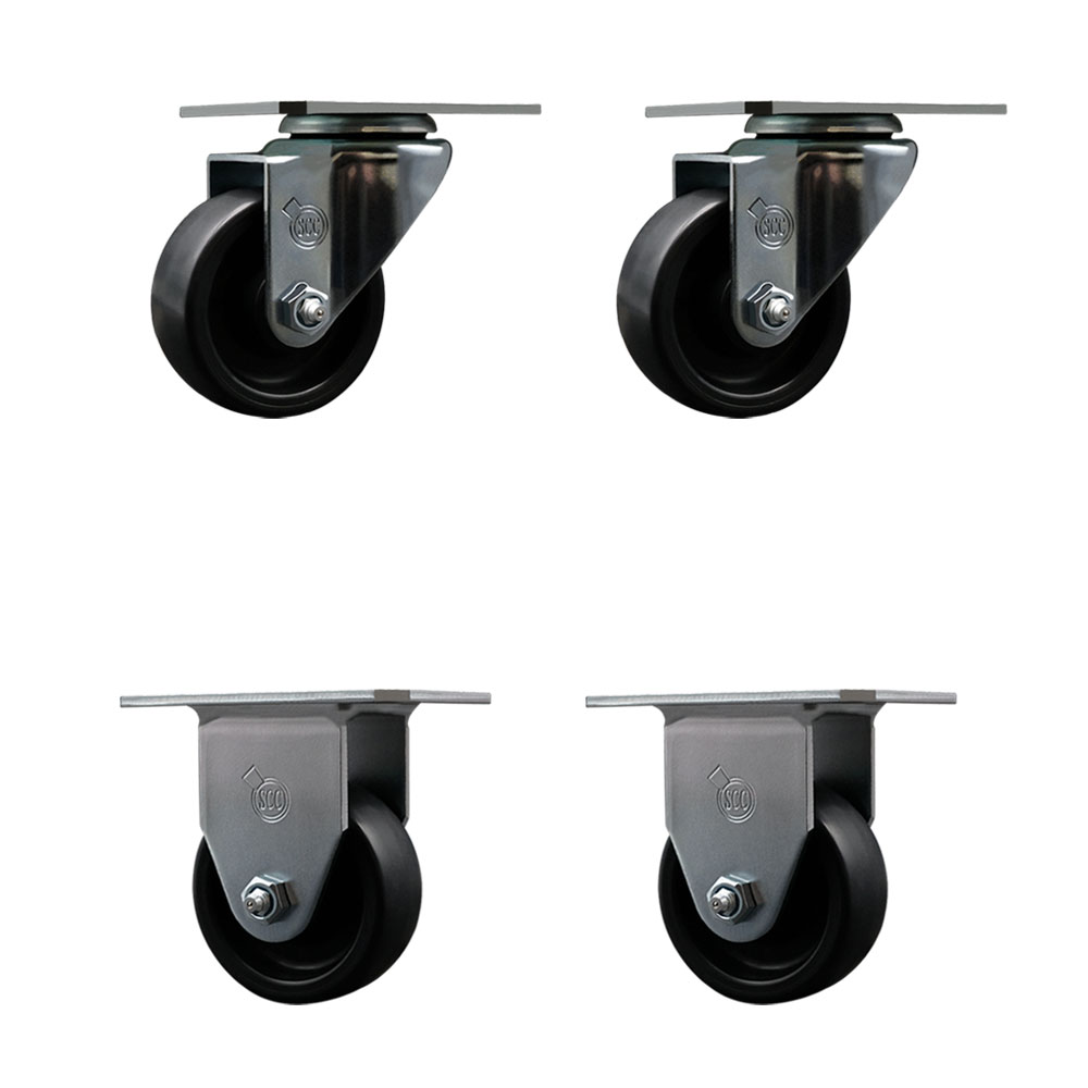 Swivel Caster Wheels Set of 4 with 2 Rigid Casters - 3 Inch Polyolefin Wheel – 300 lbs. Capacity Per Caster – 3-1/8 Inch x 4-1/8 Inch Overall Top Plate – Service Caster Brand — photo 1