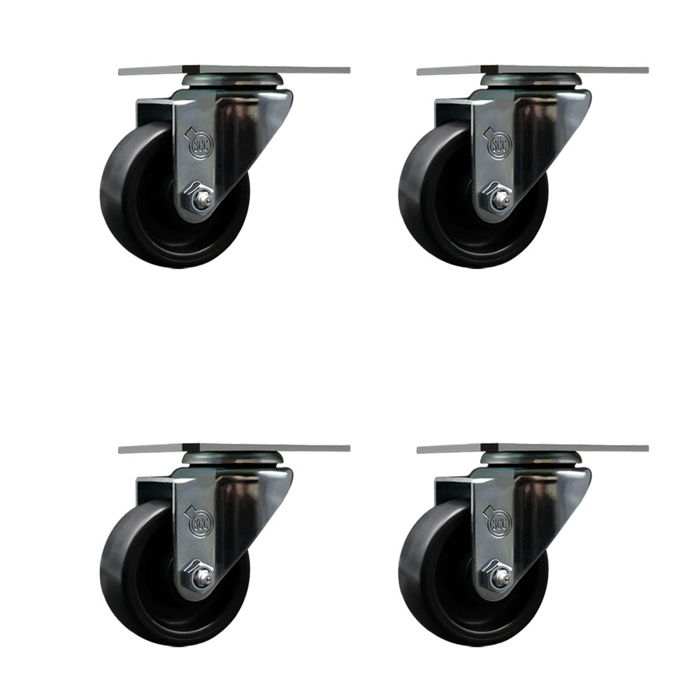 Swivel Caster Wheels Set of 4 with 3 Inch Polyolefin Wheel – 300 lbs. Capacity Per Caster – 3-1/8 Inch x 4-1/8 Inch Overall Top Plate – Service Caster Brand — photo 1