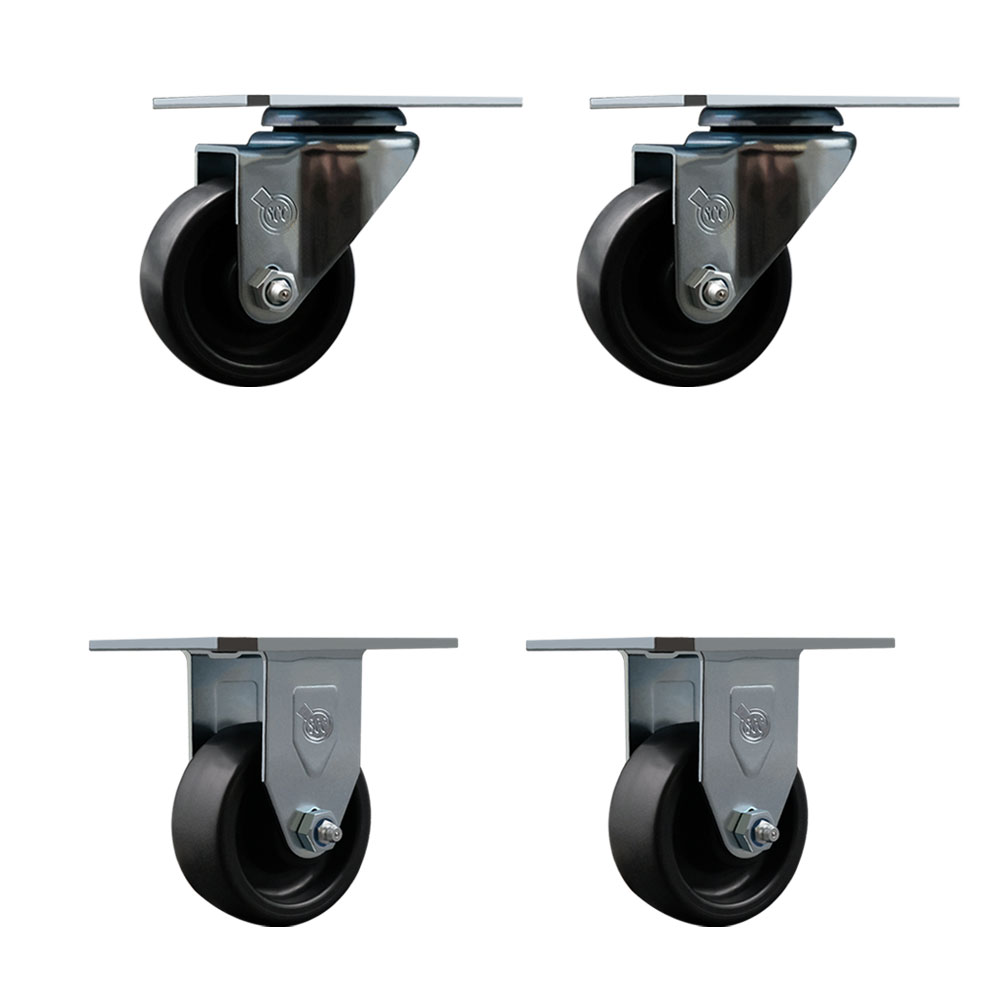 Swivel Caster Wheels Set of 4 with 2 Rigid Casters - 3 Inch Polyolefin Wheel – 300 lbs. Capacity Per Caster – 4-1/8 Inch x 4-1/2 Inch Overall Top Plate – Service Caster Brand — photo 1