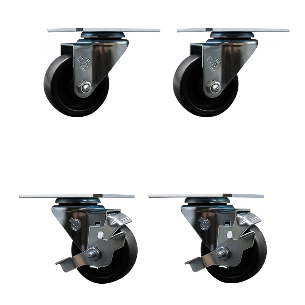 Swivel Caster Wheels Set of 4 with 2 Brakes - 3 Inch Polyolefin Wheel – 300 lbs. Capacity Per Caster – 4-1/8 Inch x 4-1/2 Inch Overall Top Plate – Service Caster Brand — photo 1