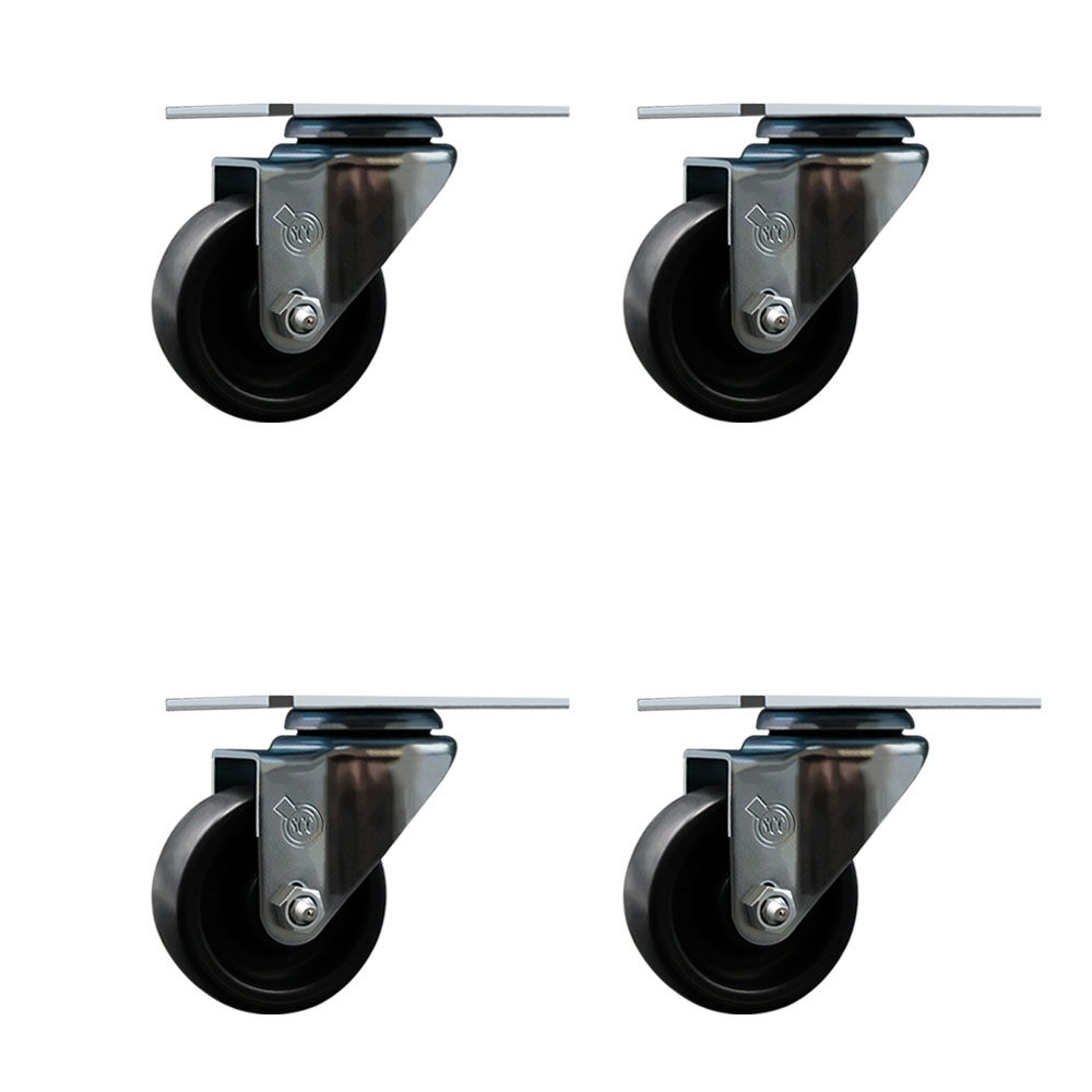 Swivel Caster Wheels Set of 4 with 3 Inch Polyolefin Wheel – 300 lbs. Capacity Per Caster – 4 Inch x 4-1/2 Inch Overall Top Plate – Service Caster Brand — photo 1
