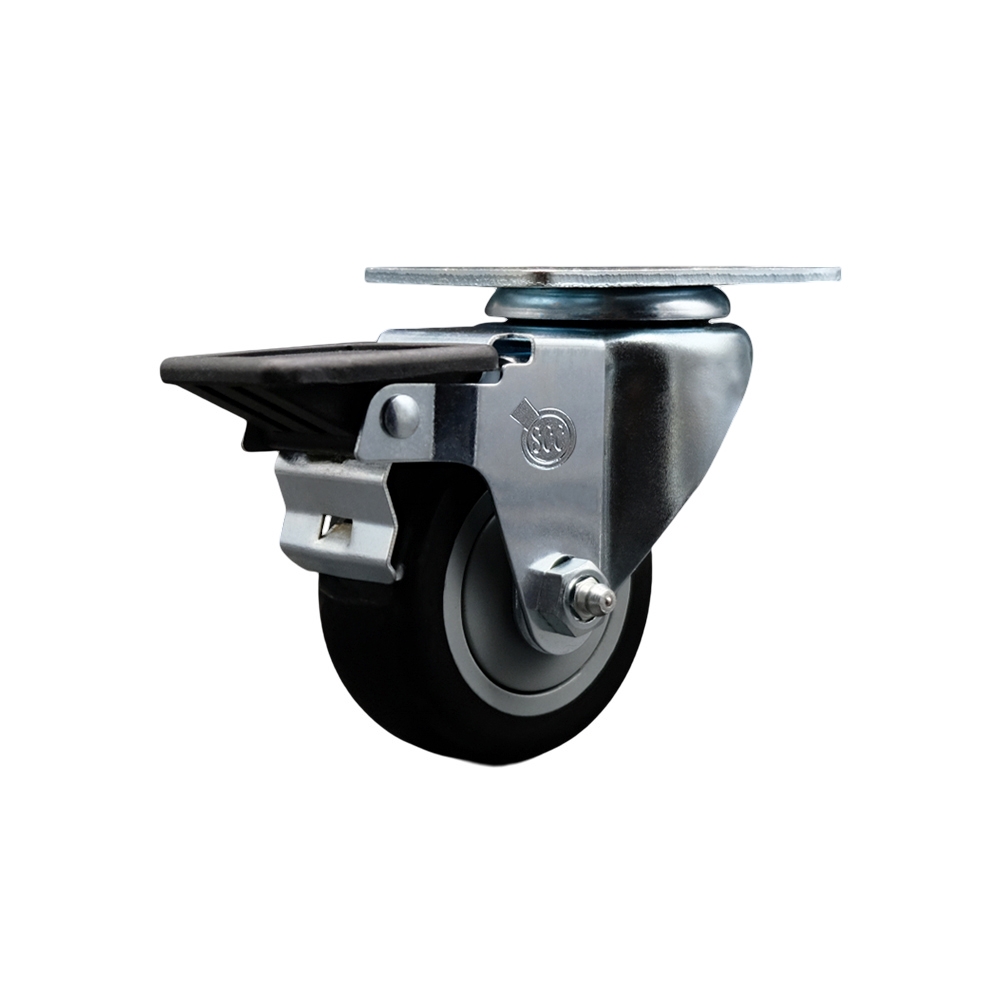 Polyurethane Swivel Top Plate Swivel Caster with 3 Inch Black Wheel and Posi Locking Brake - 300 lbs. Capacity Per Caster - Service Caster Brand — photo 1
