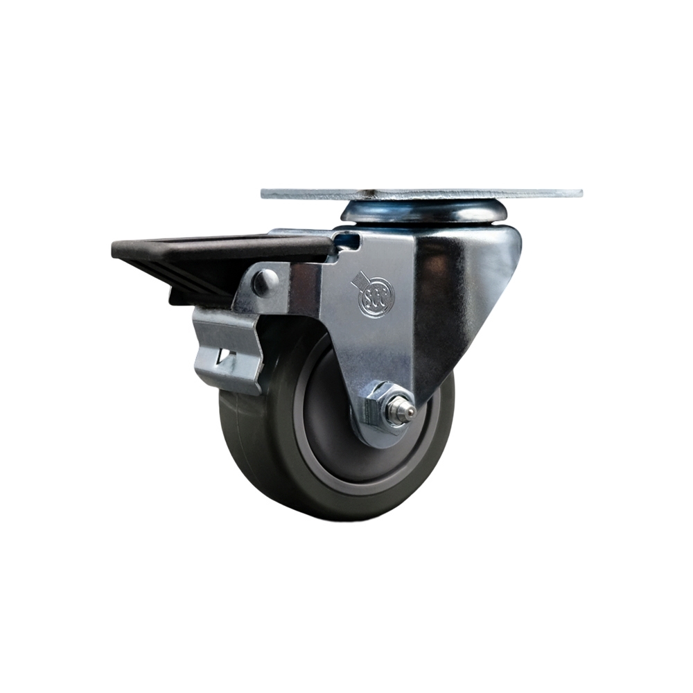 Polyurethane Swivel Top Plate Swivel Caster with 3 Inch Gray Wheel and Posi Locking Brake - 300 lbs. Capacity Per Caster - Service Caster Brand — photo 1