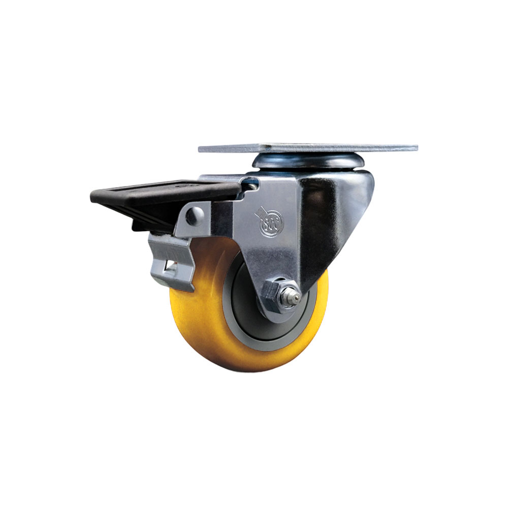 Polyurethane Swivel Top Plate Swivel Caster with 3 Inch Yellow Wheel and Posi Locking Brake - 300 lbs. Capacity Per Caster - Service Caster Brand — photo 1