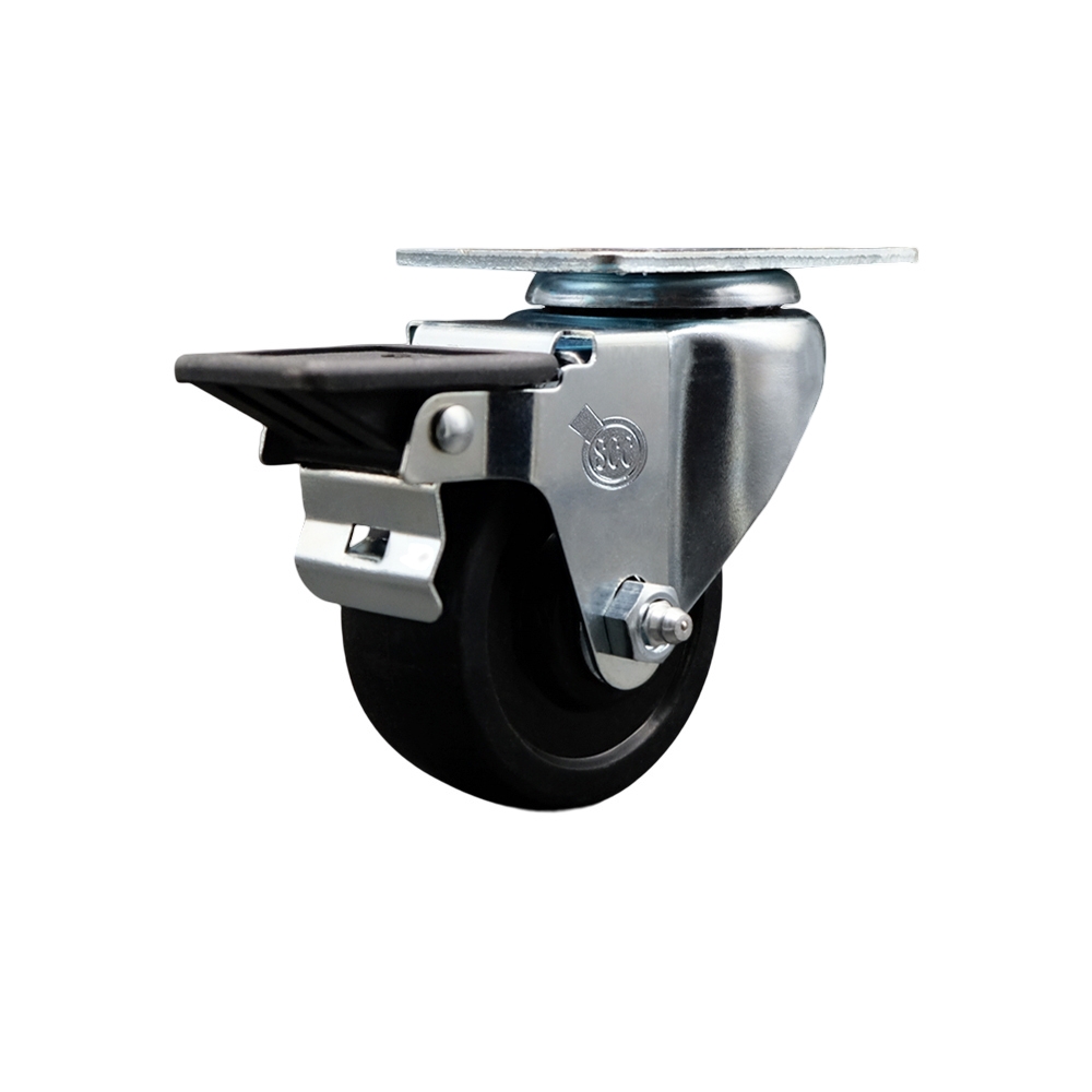 Soft Rubber Swivel Top Plate Swivel Caster with 3 Inch Black Wheel and Posi Locking Brake - 175 lbs. Capacity Per Caster - Service Caster Brand — photo 1