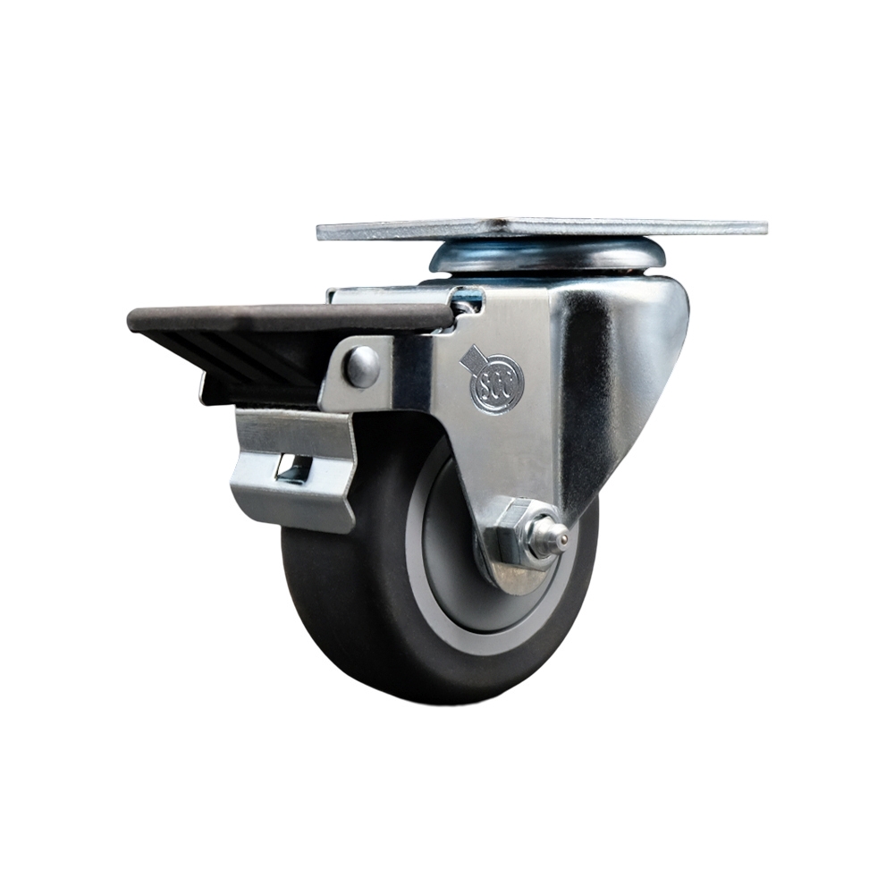 Thermoplastic Rubber Swivel Top Plate Swivel Caster with 3 Inch Gray Wheel and Posi Locking Brake - 210 lbs. Capacity Per Caster - Service Caster Brand — photo 1