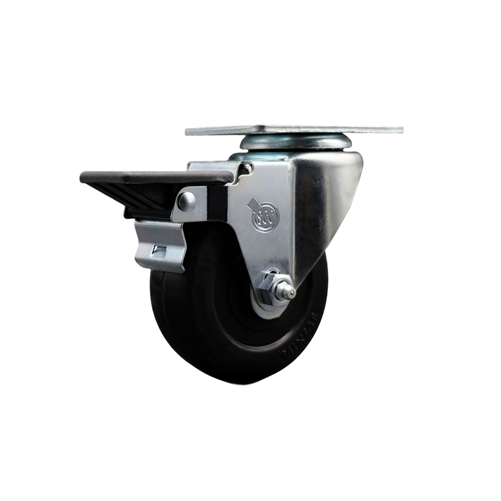 Hard Rubber Swivel Top Plate Swivel Caster with 3.5 Inch Black Wheel and Posi Locking Brake - 285 lbs. Capacity Per Caster - Service Caster Brand — photo 1