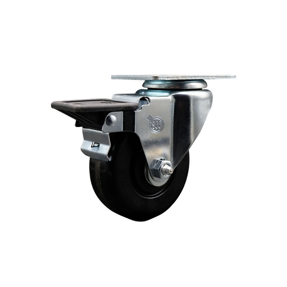 Phenolic Swivel Top Plate Swivel Caster with 3.5 Inch Black Wheel and Posi Locking Brake - 300 lbs. Capacity Per Caster - Service Caster Brand — photo 1