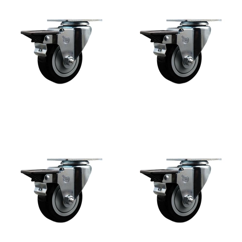 Polyurethane Swivel Top Plate Caster Set of 4 with 3.5 Inch Black Wheels - Includes 4 Swivel with Posi Lock Brakes - 1200 lbs. Total Capacity - Service Caster Brand — photo 1