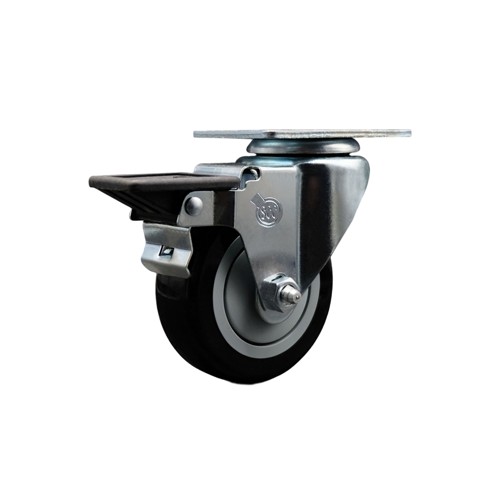 Polyurethane Swivel Top Plate Swivel Caster with 3.5 Inch Black Wheel and Posi Locking Brake - 300 lbs. Capacity Per Caster - Service Caster Brand — photo 1