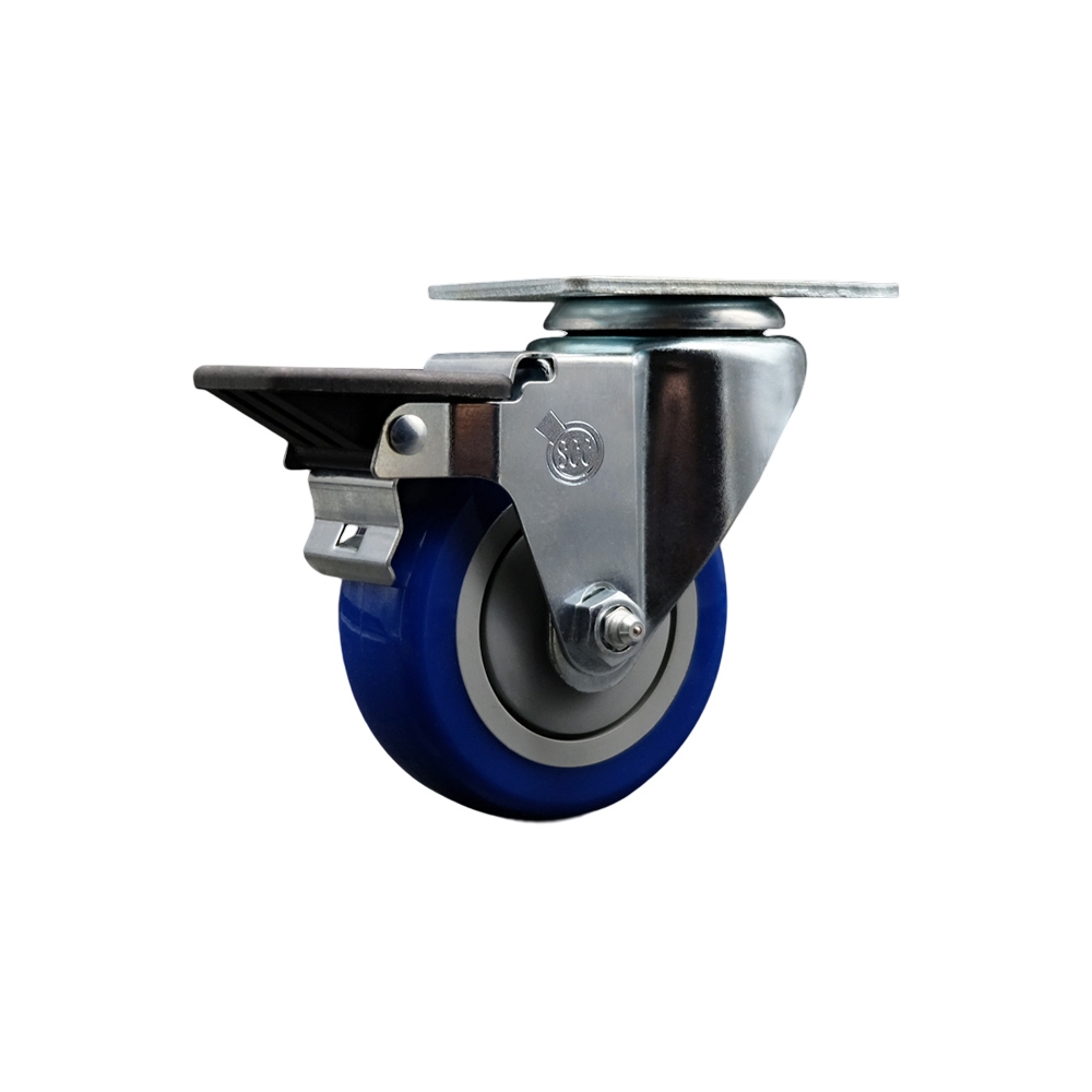 Polyurethane Swivel Top Plate Swivel Caster with 3.5 Inch Blue Wheel and Posi Locking Brake - 300 lbs. Capacity Per Caster - Service Caster Brand — photo 1