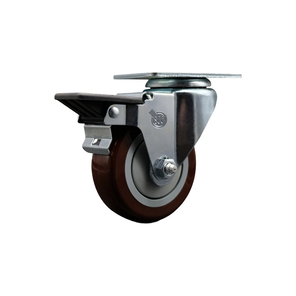 Polyurethane Swivel Top Plate Swivel Caster with 3.5 Inch Maroon Wheel and Posi Locking Brake - 300 lbs. Capacity Per Caster - Service Caster Brand — photo 1