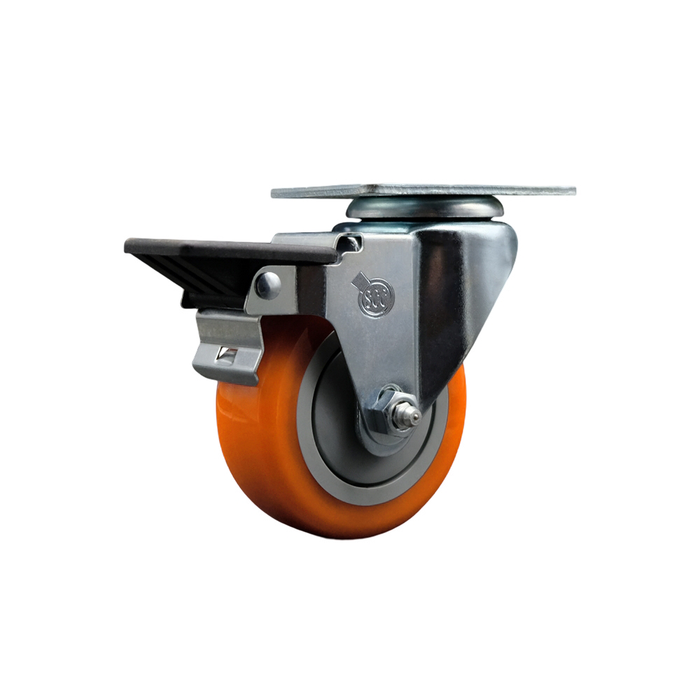 Polyurethane Swivel Top Plate Swivel Caster with 3.5 Inch Orange Wheel and Posi Locking Brake - 300 lbs. Capacity Per Caster - Service Caster Brand — photo 1