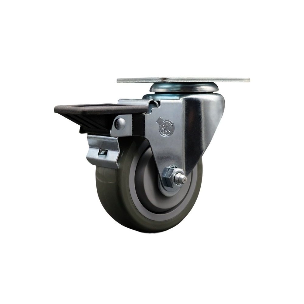 Polyurethane Swivel Top Plate Swivel Caster with 3.5 Inch Gray Wheel and Posi Locking Brake - 300 lbs. Capacity Per Caster - Service Caster Brand — photo 1