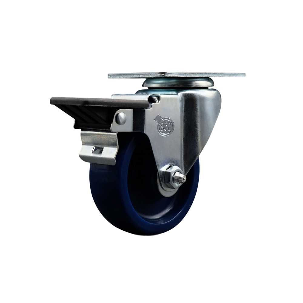 Solid Polyurethane Swivel Top Plate Swivel Caster with 3.5 Inch Blue Wheel and Posi Locking Brake - 300 lbs. Capacity Per Caster - Service Caster Brand — photo 1