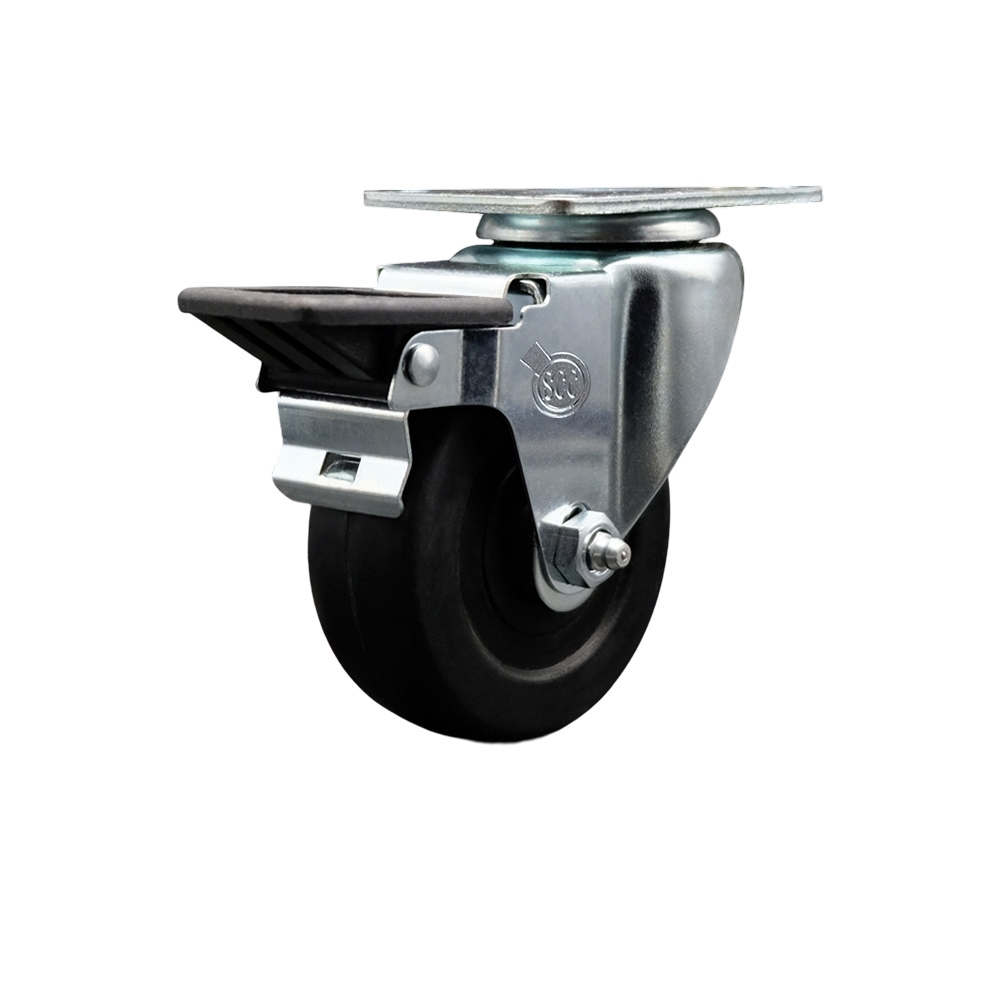 Soft Rubber Swivel Top Plate Swivel Caster with 3.5 Inch Black Wheel and Posi Locking Brake - 200 lbs. Capacity Per Caster - Service Caster Brand — photo 1