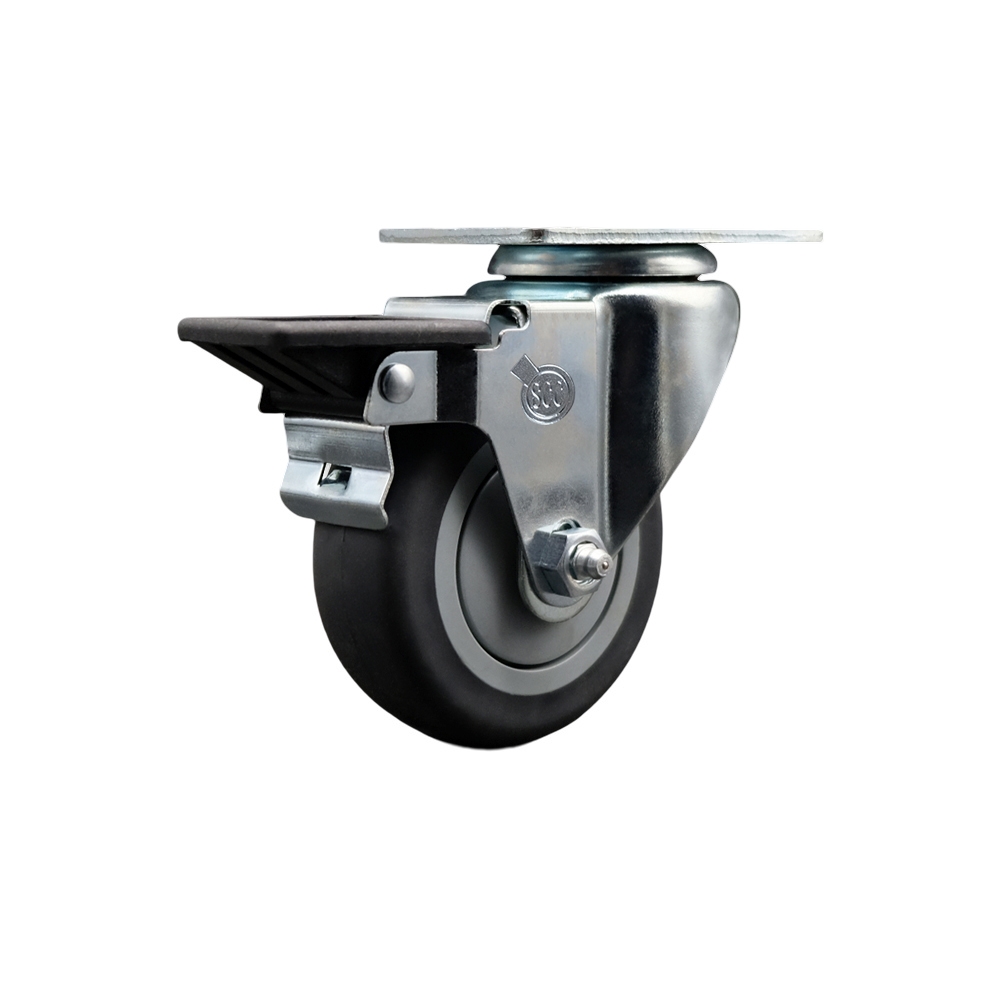 Thermoplastic Rubber Swivel Top Plate Swivel Caster with 3.5 Inch Gray Wheel and Posi Locking Brake - 230 lbs. Capacity Per Caster - Service Caster Brand — photo 1