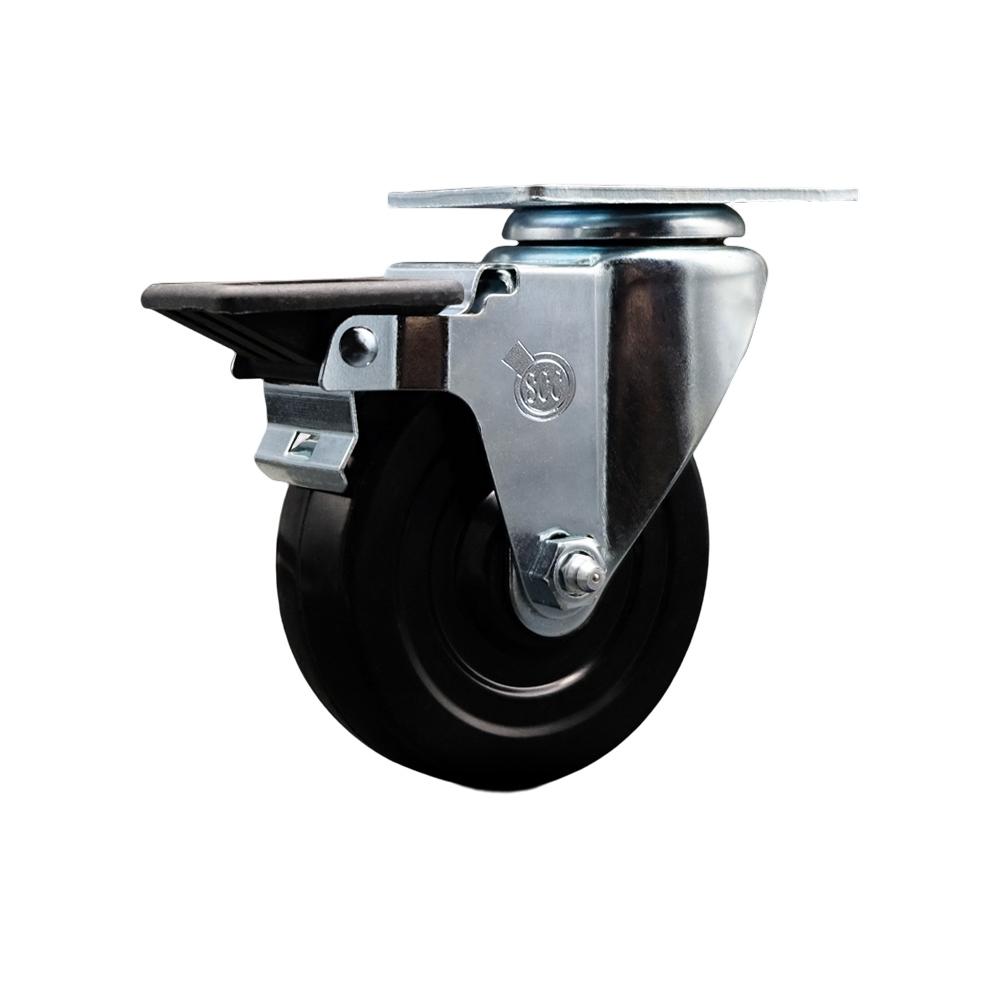 Hard Rubber Swivel Top Plate Swivel Caster with 4 Inch Black Wheel and Posi Locking Brake - 300 lbs. Capacity Per Caster - Service Caster Brand — photo 1