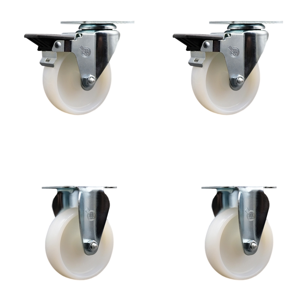 Nylon Swivel Top Plate Caster Set of 4 with 4 Inch White Wheels - Includes 2 Swivel with Posi Locking Brakes and 2 Rigid - 1200 lbs. Total Capacity - Service Caster Brand — photo 1